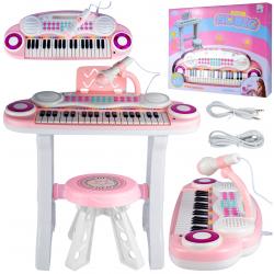 Vaikiškas pianinas  -sintezatorius su mikrofonu ir kėdute - rožinis Music
